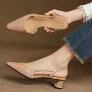 Estella Women's Leather Slingback Block Heels - Apricot - Women's Shoes - Michael Verde - Image 2