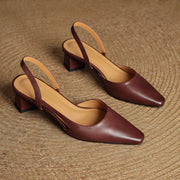 Estella Women's Leather Slingback Block Heels - Brown - female - Michael Verde - Image 4