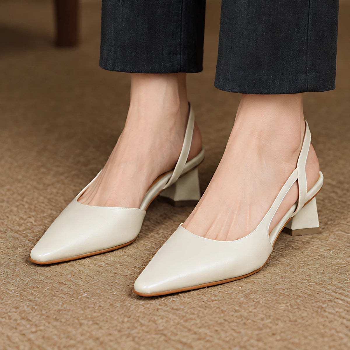Estella Women's Leather Slingback Block Heels - White - Shoes - Michael Verde - Image 3