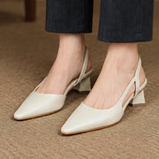 Estella Women's Leather Slingback Block Heels - White - Shoes - Michael Verde - Image 3