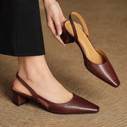Estella Women's Leather Slingback Block Heels - Brown - Women's Shoes - Michael Verde - Image 2