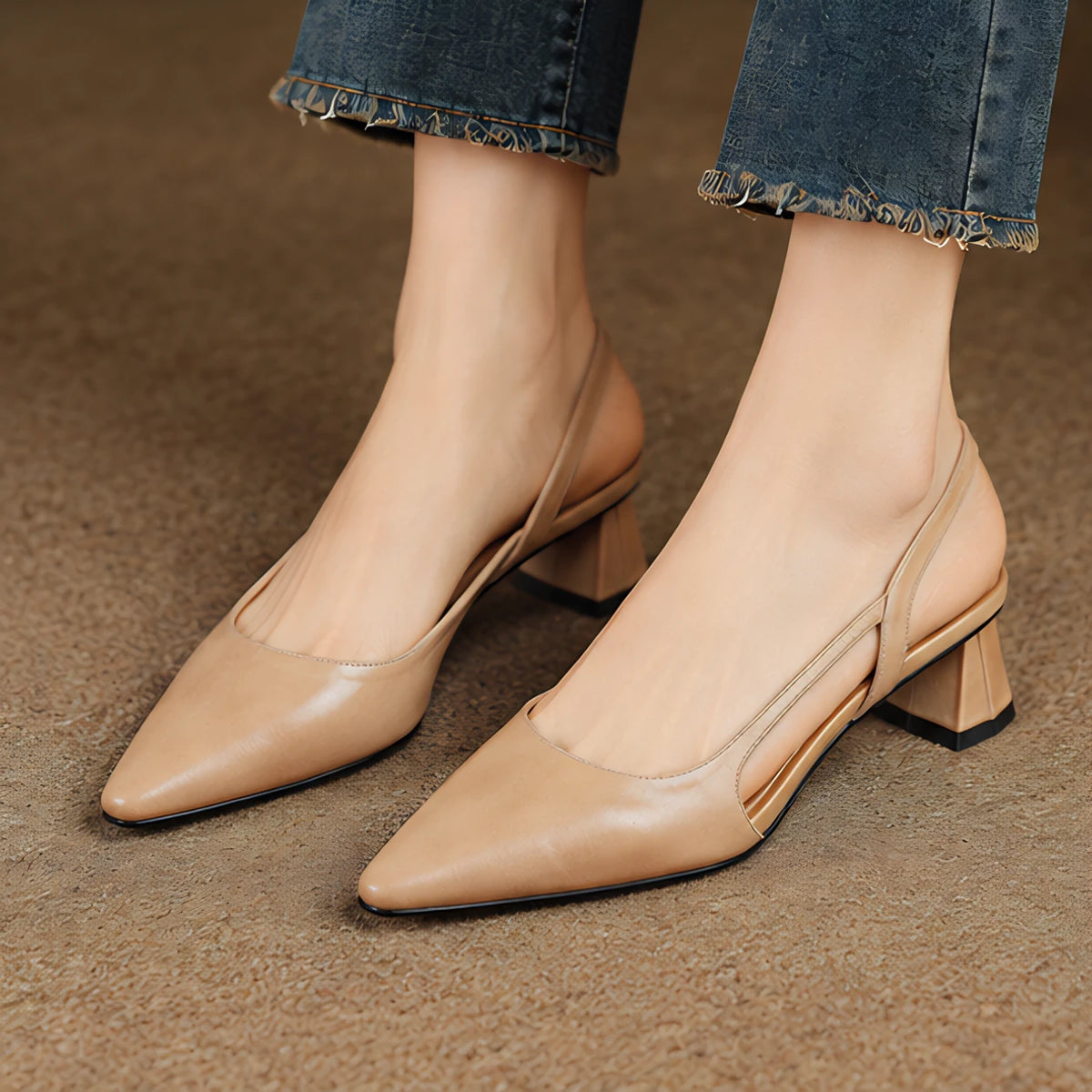 Estella Women's Leather Slingback Block Heels - Apricot - Shoes - Michael Verde - Image 3