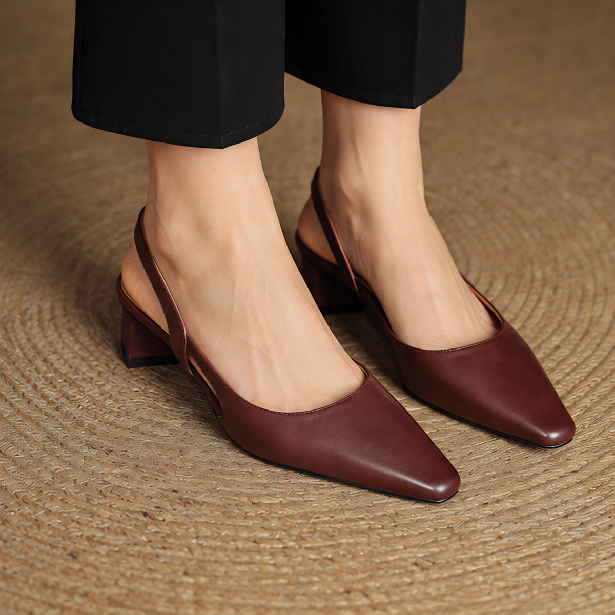 Estella Women's Leather Slingback Block Heels - Brown - Shoes - Michael Verde - Image 3