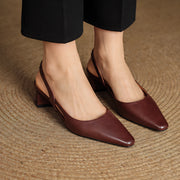 Estella Women's Leather Slingback Block Heels - Brown - Shoes - Michael Verde - Image 3