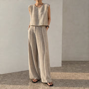 Estelle Two Piece Pants Set - Linen - Outfit Set - Michael Verde - Image 1