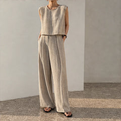 Estelle Two Piece Pants Set - Linen - Outfit Set - Michael Verde - Image 1