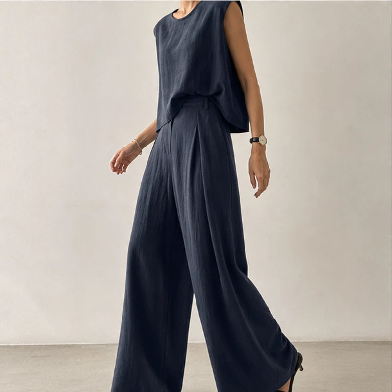 Estelle Two Piece Pants Set - Navy - Outfit Set - Michael Verde - Image 1