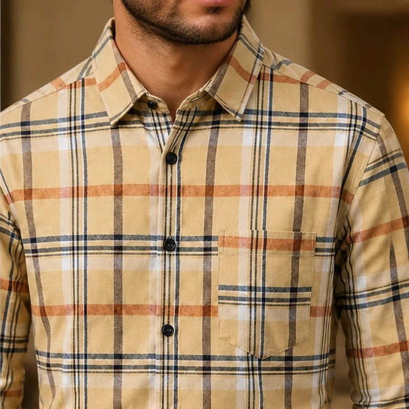 Etienne Plaid Long Sleeve Shirt - Pale Gold - Clothing > Shirts > Long Sleeve Plaid Button-Up Shirt - Michael Verde - Image 2