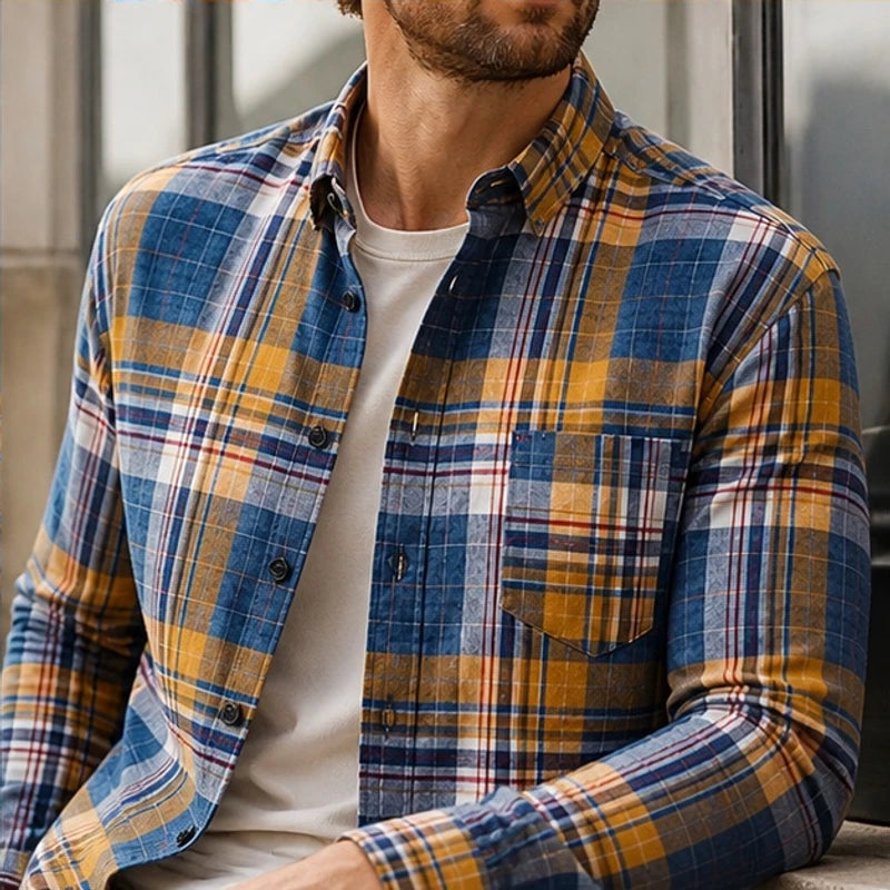 Etienne Plaid Long Sleeve Shirt - Dark Blue - Clothing > Shirts > Long Sleeve Plaid Button-Up Shirt - Michael Verde - Image 2