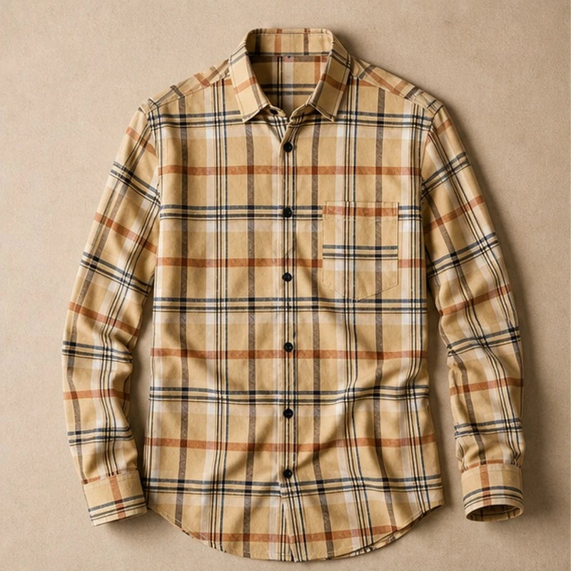 Etienne Plaid Long Sleeve Shirt - Pale Gold - clothing - Michael Verde - Image 3