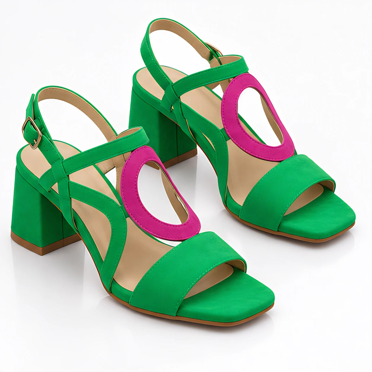 Evadelle Women's Orthopedic Block Heel Sandals - Green And Pink - Catalog Group: Footwear - Michael Verde - Image 2