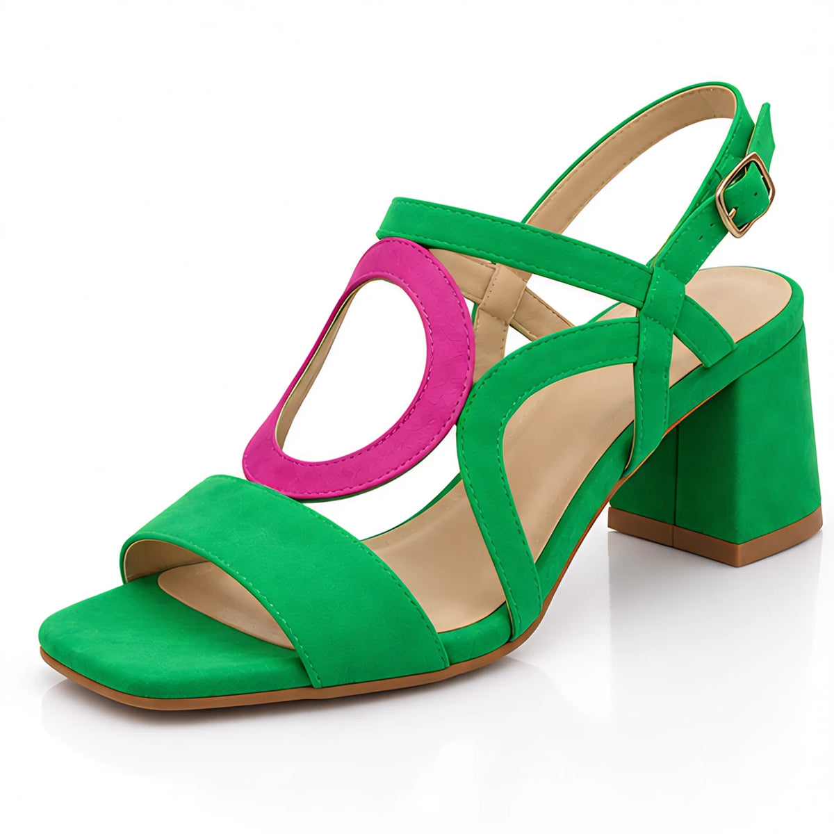 Evadelle Women's Orthopedic Block Heel Sandals - Green And Pink - Women's Footwear > Sandals > Block Heel Sandals - Michael Verde - Image 1