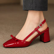 Evadore Women's Leather Square-Toe Slingback Pumps - Red - Women's Footwear > Heels > Slingback Pumps - Michael Verde - Image 1
