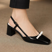 Evadore Women's Leather Square-Toe Slingback Pumps - Black - Women's Footwear > Heels > Slingback Pumps - Michael Verde - Image 1