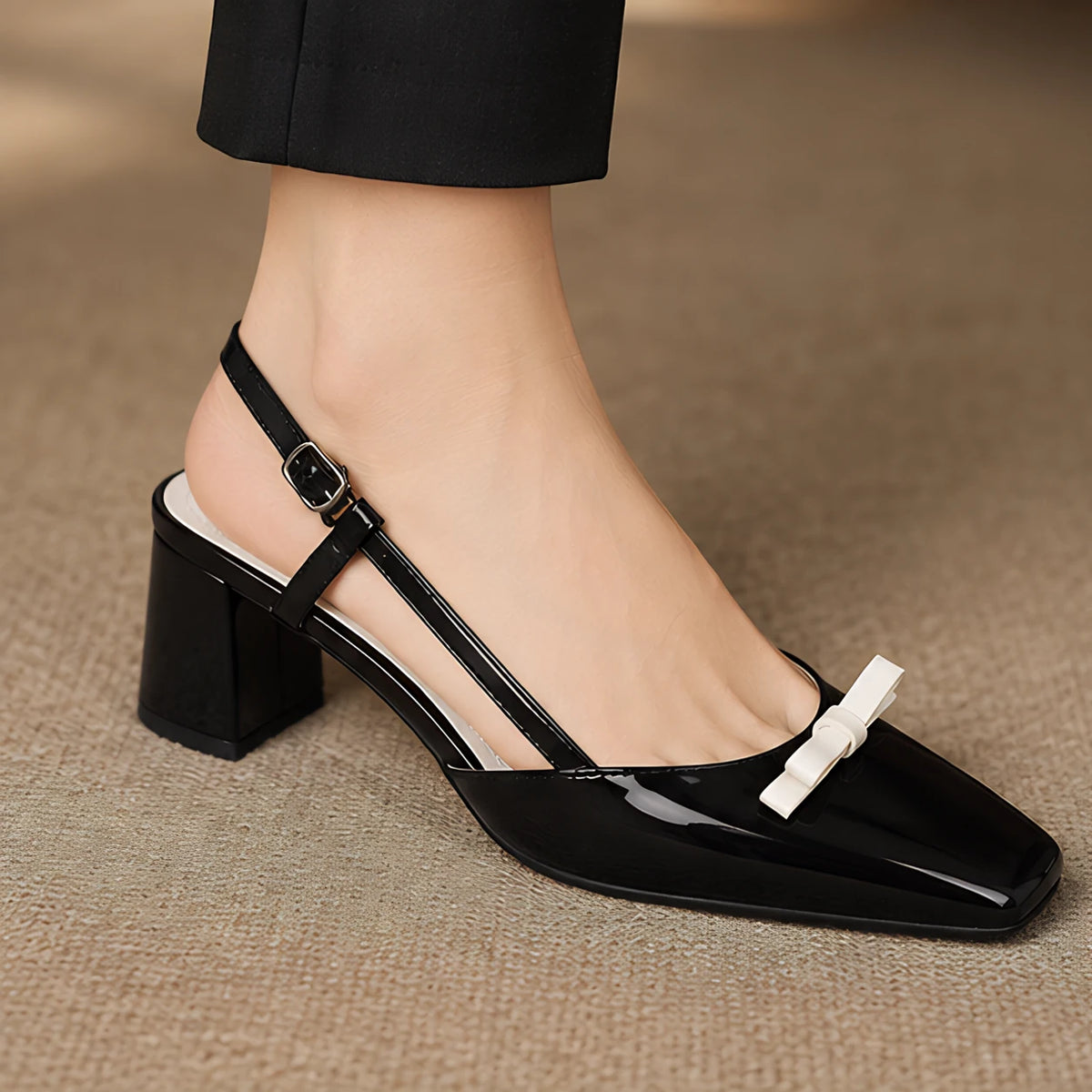 Evadore Women's Leather Square-Toe Slingback Pumps - Black - Women's Footwear > Heels > Slingback Pumps - Michael Verde - Image 1