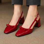 Evadore Women's Leather Square-Toe Slingback Pumps - Red - Women's Shoes - Michael Verde - Image 3
