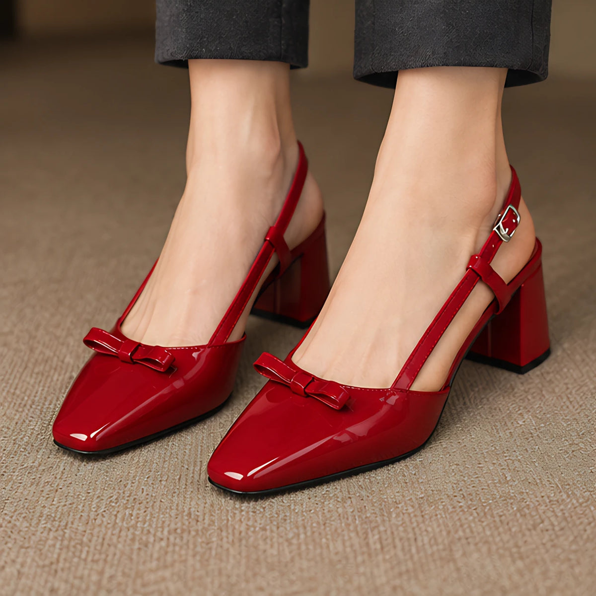 Evadore Women's Leather Square-Toe Slingback Pumps - Red - Women's Shoes - Michael Verde - Image 3