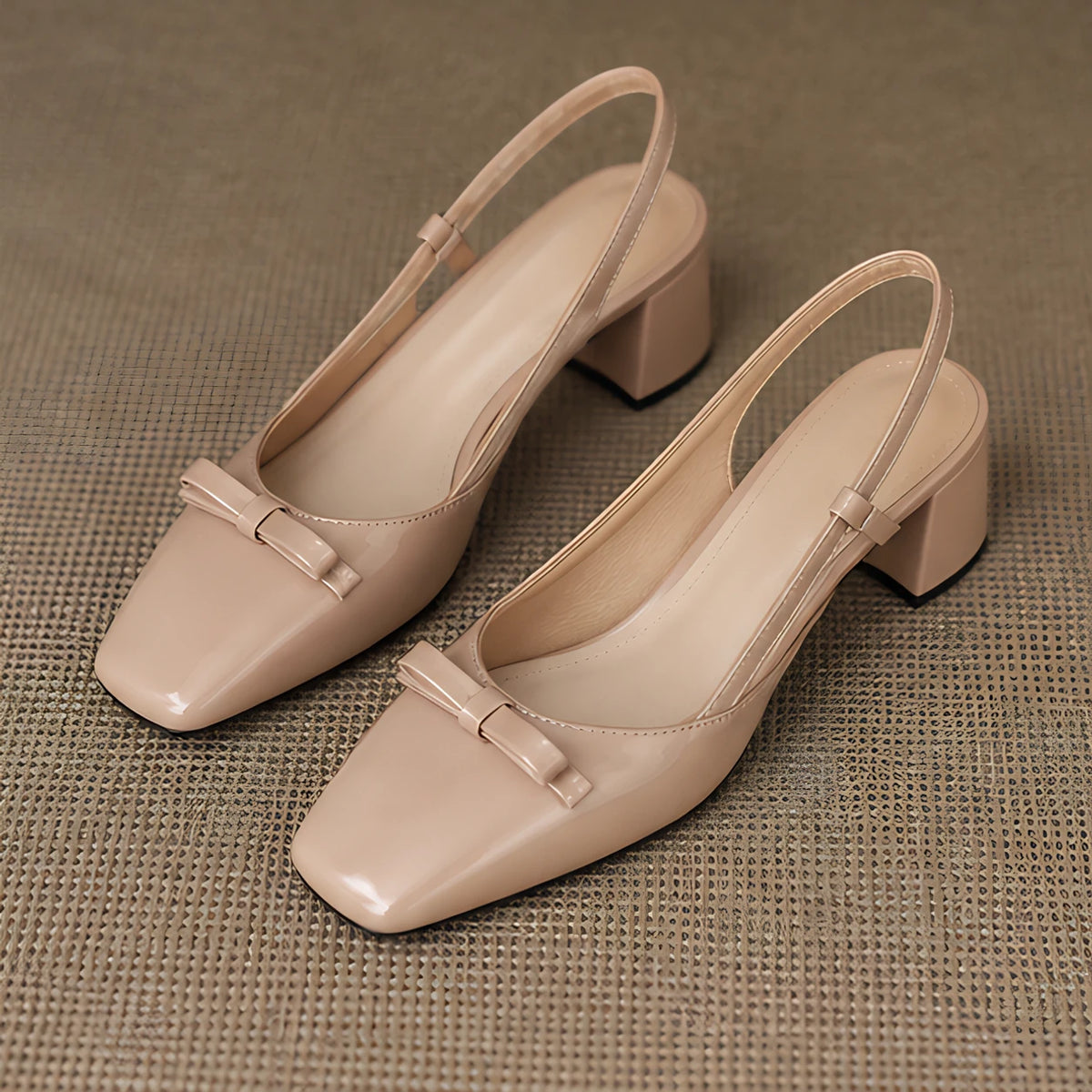 Evadore Women's Leather Square-Toe Slingback Pumps - Nude - Shoes - Michael Verde - Image 4
