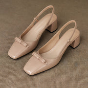 Evadore Women's Leather Square-Toe Slingback Pumps - Nude - Shoes - Michael Verde - Image 4