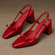 Evadore Women's Leather Square-Toe Slingback Pumps - Red - Shoes - Michael Verde - Image 4