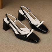 Evadore Women's Leather Square-Toe Slingback Pumps - Black - Shoes - Michael Verde - Image 4
