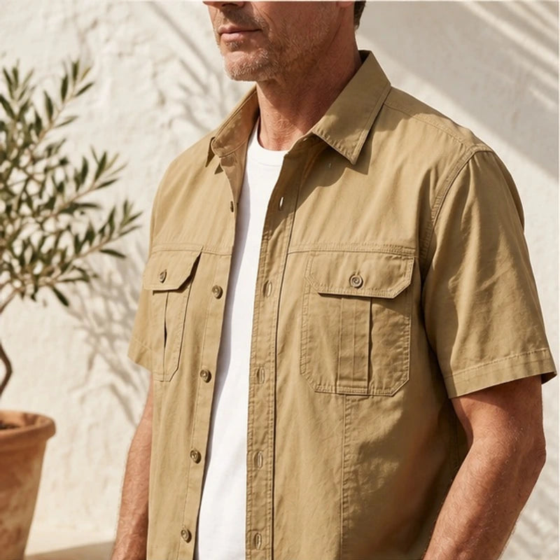 Evren Short Sleeve Cotton Shirt - Beige - Men's Shirts > Short Sleeve Button-Up Shirts - Michael Verde - Image 2