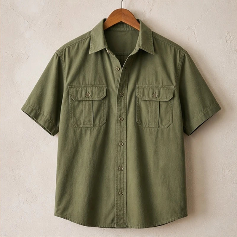 Evren Short Sleeve Cotton Shirt - Green - male - Michael Verde - Image 3