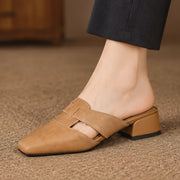 Felicity Women's Square-Toe Leather Mules - Apricot - Women's Footwear > Mules > Block Heel Mules - Michael Verde - Image 1