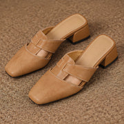 Felicity Women's Square-Toe Leather Mules - Apricot - Women's Footwear > Mules > Block Heel Mules - Michael Verde - Image 4