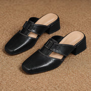 Felicity Women's Square-Toe Leather Mules - Black - Women's Footwear > Mules > Block Heel Mules - Michael Verde - Image 4