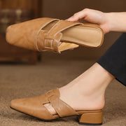 Felicity Women's Square-Toe Leather Mules - Apricot - Women's Shoes - Michael Verde - Image 2