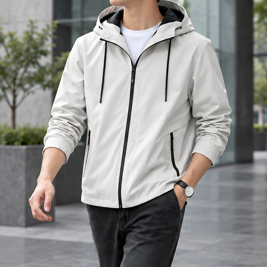 Felix Men's Lightweight Hooded Jacket - Stone - Men's Clothing > Outerwear > Hooded Jackets - Michael Verde - Image 1