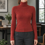 Fenella Women's Ribbed Turtleneck Sweater - Brick Red - Women's Clothing > Sweaters & Cardigans > Turtleneck Sweaters - Michael Verde - Image 1