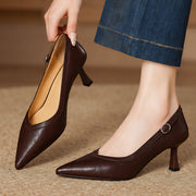 Florelle Women's Buckle-Strap Pointed-Toe Leather Pumps - Brown - Women's Shoes - Michael Verde - Image 2