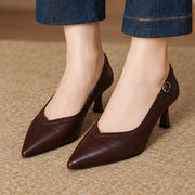 Florelle Women's Buckle-Strap Pointed-Toe Leather Pumps - Brown - Shoes - Michael Verde - Image 3