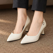 Florelle Women's Buckle-Strap Pointed-Toe Leather Pumps - Beige - Women's Shoes - Michael Verde - Image 2