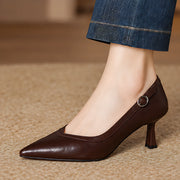 Florelle Women's Buckle-Strap Pointed-Toe Leather Pumps - Brown - Women's Footwear > Pumps > Pointed-Toe Stiletto Pumps - Michael Verde - Image 1