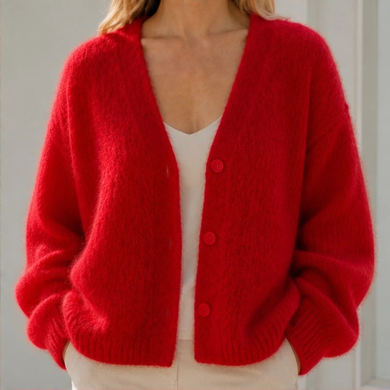 Freya Plush Knit Cardigan - Red Fur - Women's Clothing > Sweaters & Knitwear > Cardigans - Michael Verde - Image 1