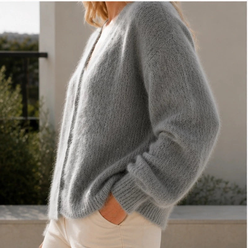 Freya Plush Knit Cardigan - Gray Fur - Catalog Group: Clothing - Michael Verde - Image 2