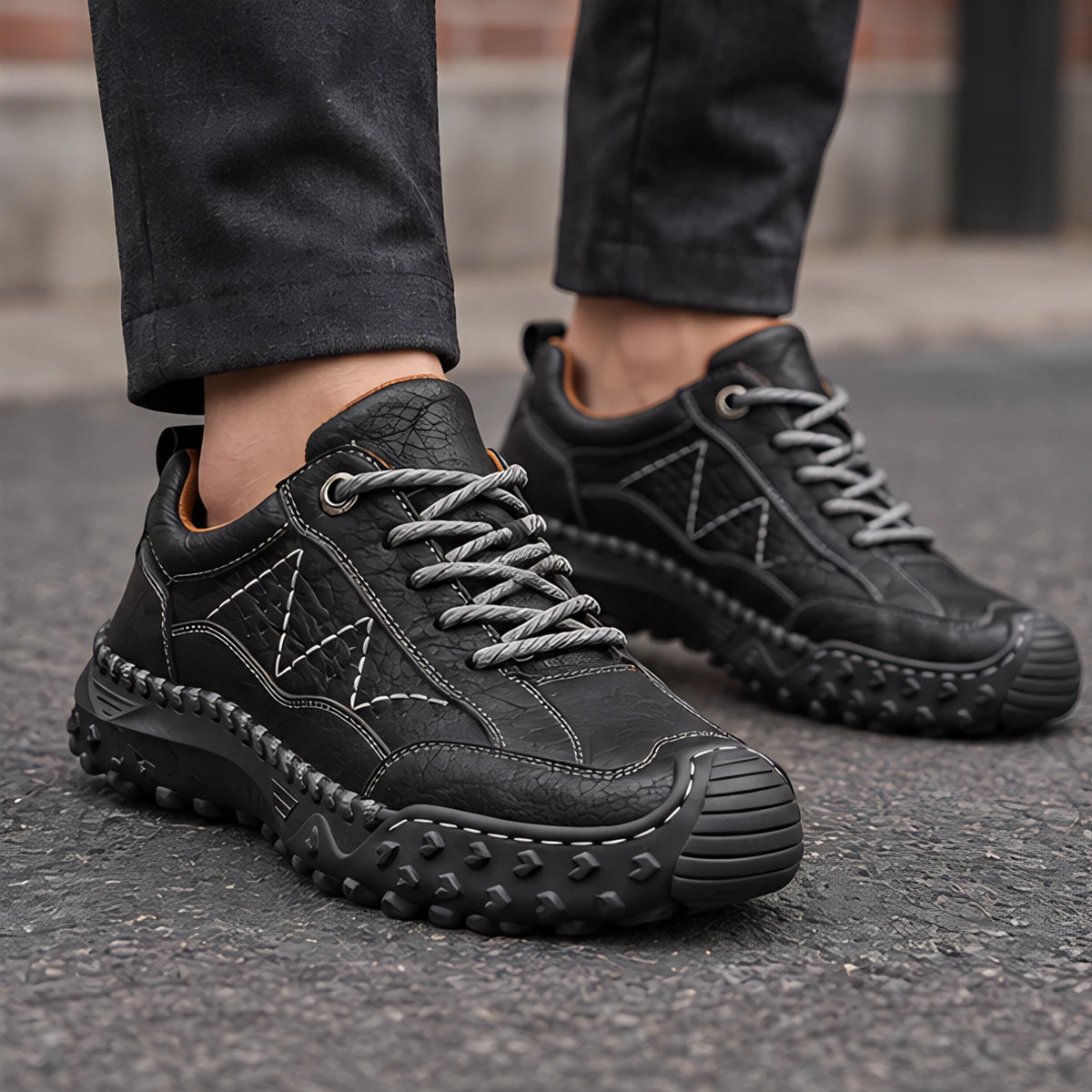 Garrick Men's Burnished Leather Sneakers - Black - Men's Footwear > Sneakers > Leather Sneakers - Michael Verde - Image 1