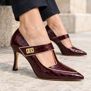 Gisella Women's Croc-Embossed Pointed-Toe T-Strap Heels - Ruby Regent - Heels - Michael Verde - Image 3