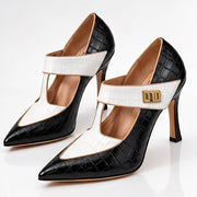 Gisella Women's Croc-Embossed Pointed-Toe T-Strap Heels - Ivory Throne - Women's Footwear > Heels > T-Strap Stiletto Pumps - Michael Verde - Image 1