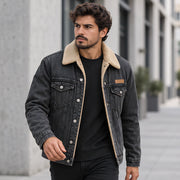 Harris Men's Sherpa-Lined Denim Jacket - Black - Blue Denim Jacket - Michael Verde - Image 2