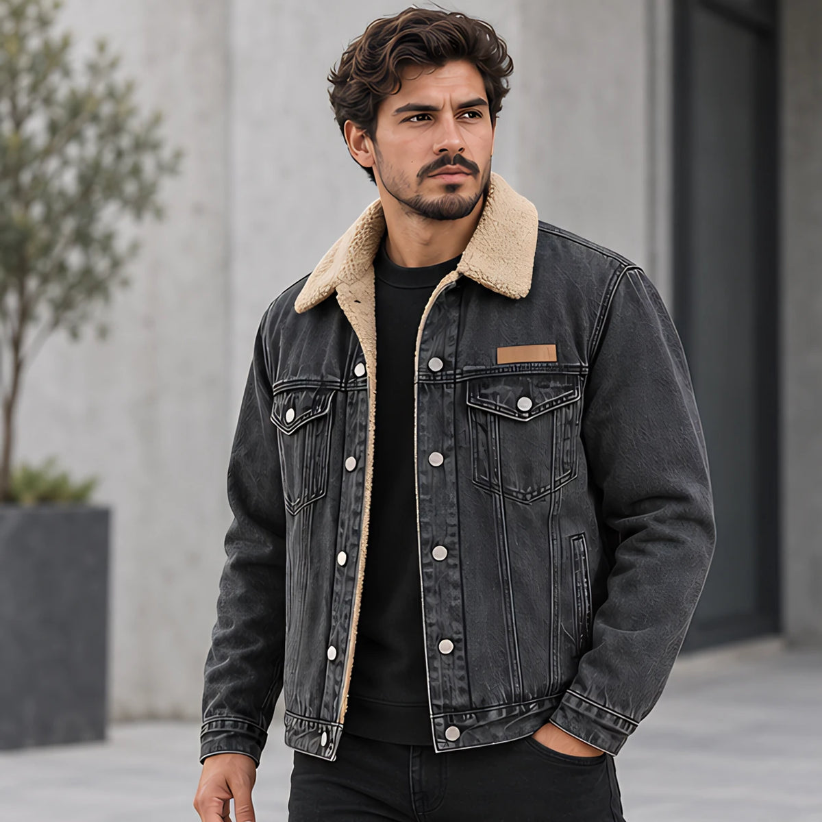 Harris Men's Sherpa-Lined Denim Jacket - Black - Men's Clothing > Outerwear > Denim Jackets - Michael Verde - Image 1