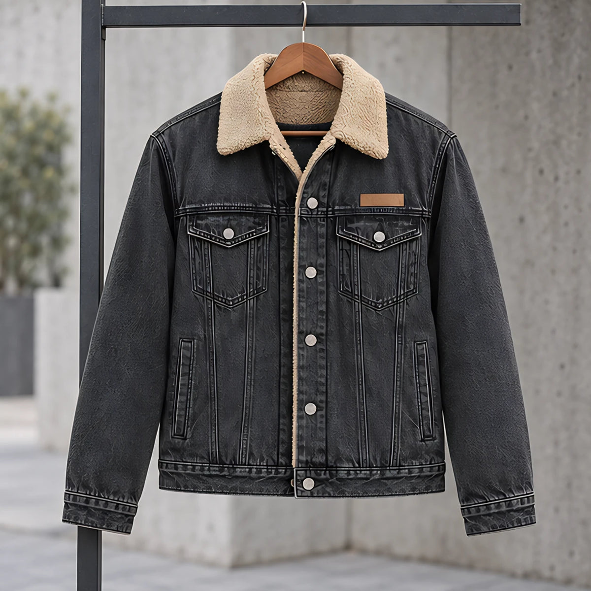 Harris Men's Sherpa-Lined Denim Jacket - Black - Button Front Jacket - Michael Verde - Image 3