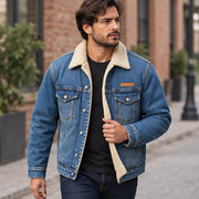 Harris Men's Sherpa-Lined Denim Jacket - Blue - Blue Denim Jacket - Michael Verde - Image 2