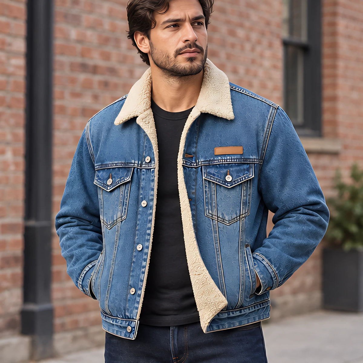 Harris Men's Sherpa-Lined Denim Jacket - Blue - Men's Clothing > Outerwear > Denim Jackets - Michael Verde - Image 1