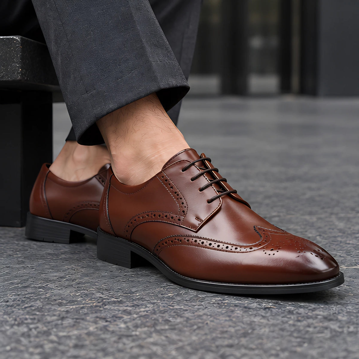 Hatherley Men's Polished Wingtip Leather Oxfords - Warm Brown - Shoes - Michael Verde - Image 2