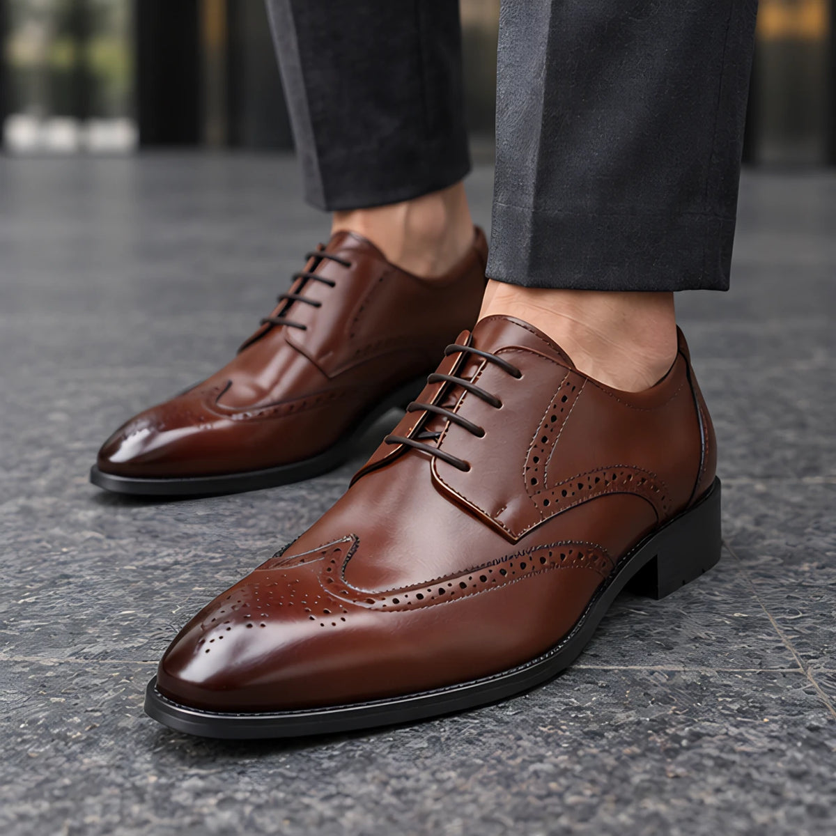 Hatherley Men's Polished Wingtip Leather Oxfords - Warm Brown - Men's Footwear > Oxford Shoes > Wingtip Oxfords - Michael Verde - Image 1