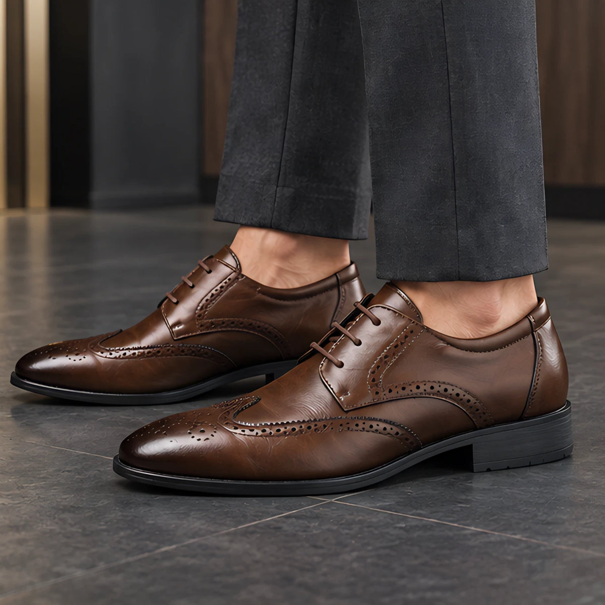 Hatherley Men's Polished Wingtip Leather Oxfords - Dark Brown - Shoes - Michael Verde - Image 2